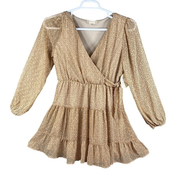 Altard State NWT Womens M Animal Print Ruffle Sheer Tiered Faux Wrap Dress Boho - Picture 1 of 16